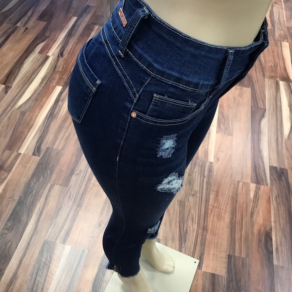 โผ๏ธ Dark Ripped Distress Skinny Denim Jean Stretch - Picture 2 of 7